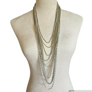 Silver toned multi chain layered look necklace EUC